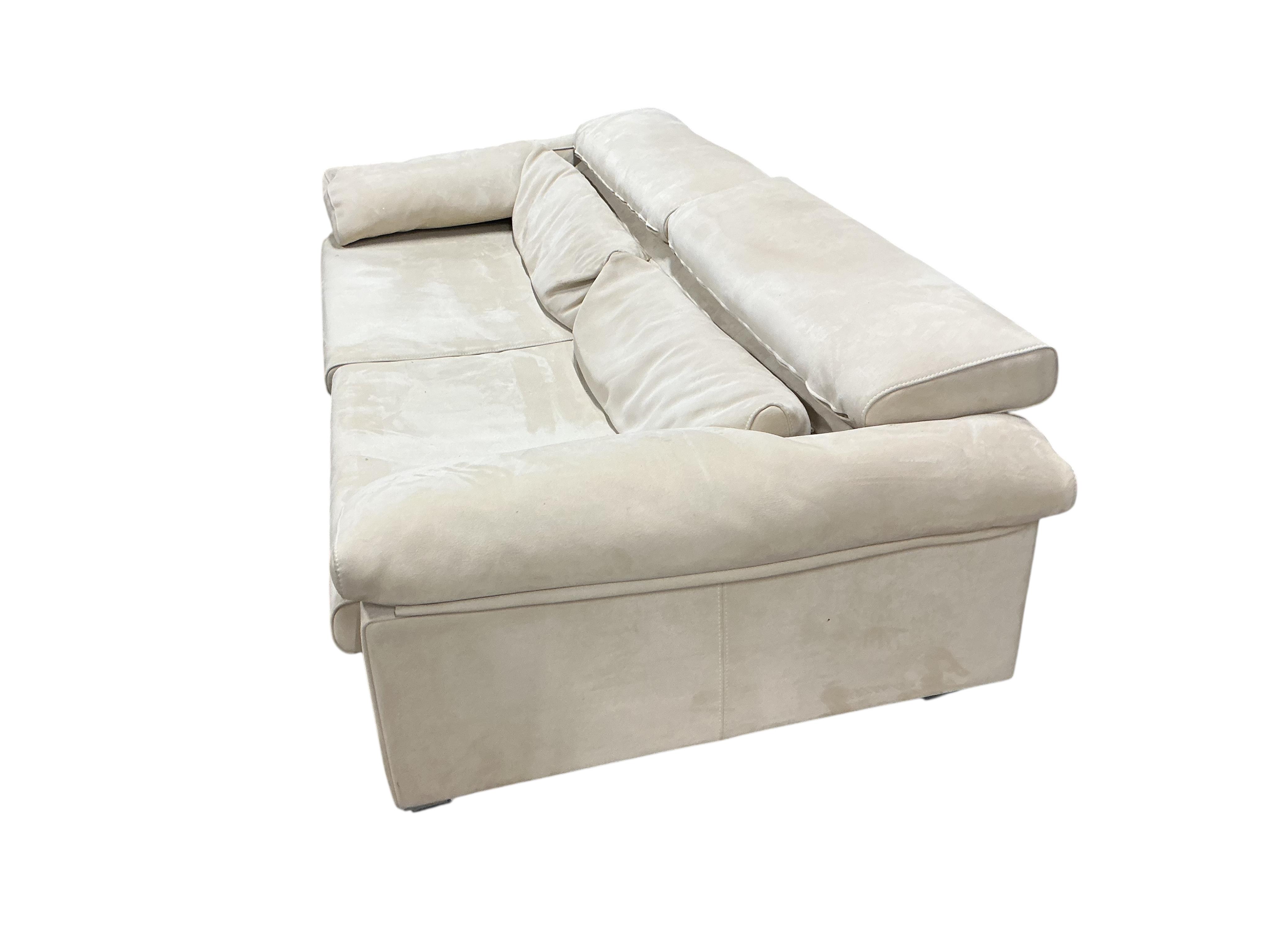 A Contemporary Italian suede sofa width 230cm, depth 106cm, height 84cm.